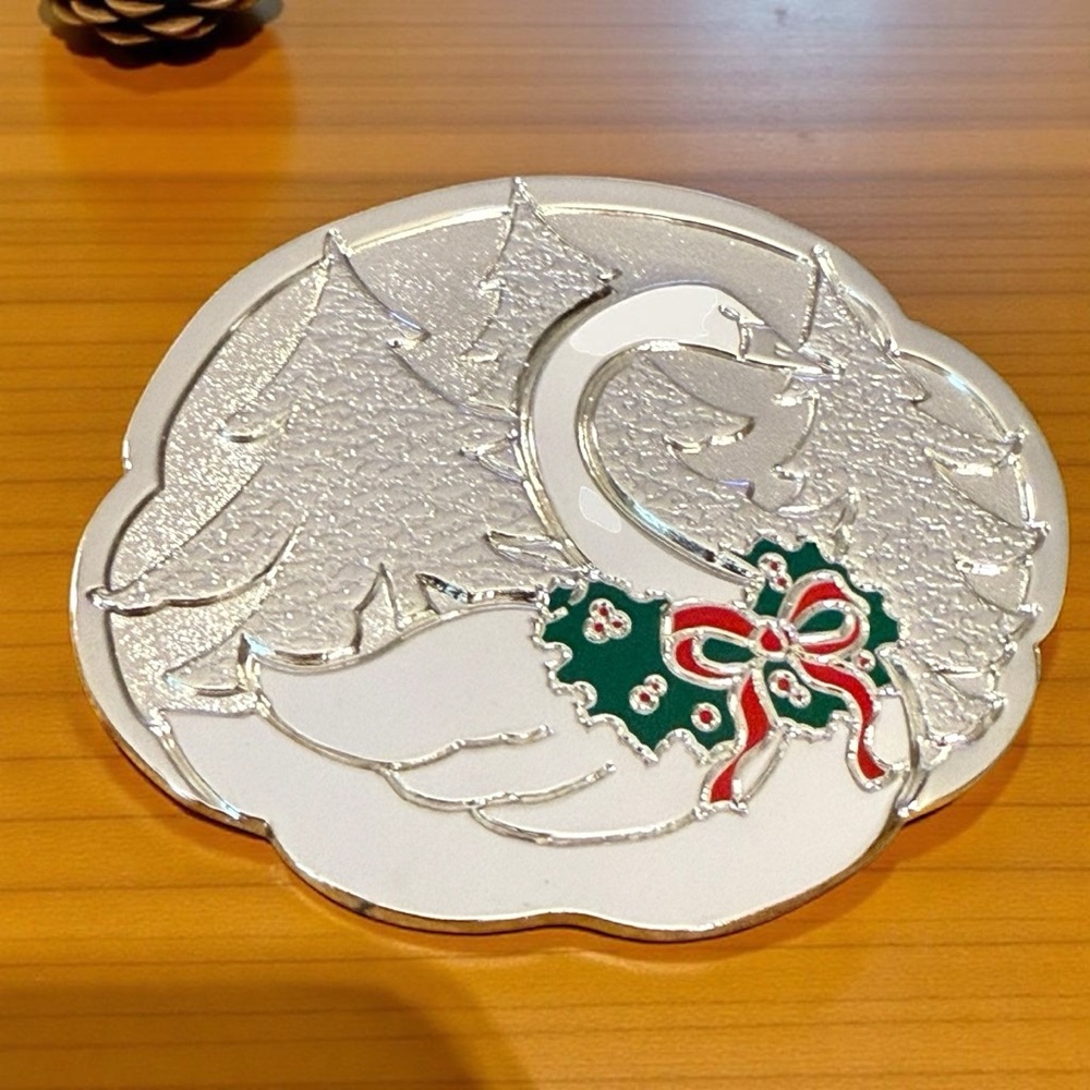 Wm A Rogers Swan Coasters Set Christmas Holly Silverplate Tarnish Resistant 6pc